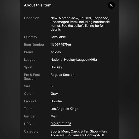 New! Mens ADIDAS NHL LA KINGS PULL OVER HOODIE SQUAD 115UA GREY/WHITE Sz Small - Picture 9 of 9